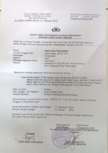 Surat Kehilangan Yang dikeluarkan Polsek Indihiang